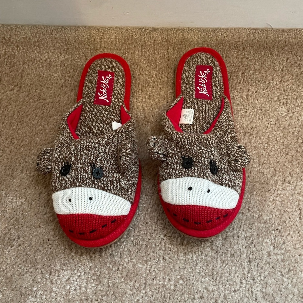 Nick & Nora Sock Monkey Slippers Women’s Size 5-7.5